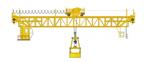 Кран мостовой двухбалочный грейферный с ферменной конструкцией моста крана