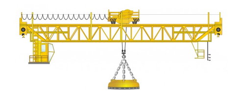 Кран мостовой двухбалочный магнитный с ферменной конструкцией моста крана