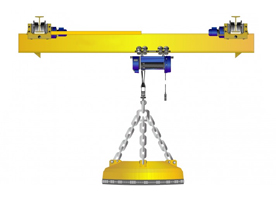 Кран мостовой электрический однобалочный подвесной управлением с пола предназначенный для работы со съемным электромагнитом