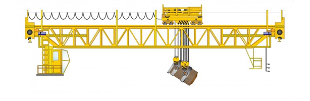 Кран мостовой электрический двухбалочный опорный с ферменной конструкцией моста крана для транспортировки расплавленного и раскаленного металла